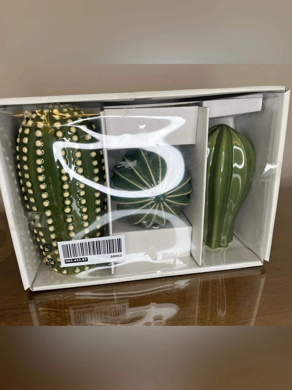 Ikea SJÄLSLIGT Ceramic Green Cactus Succulent Figures Shelf Plants Set Of 3 NIB